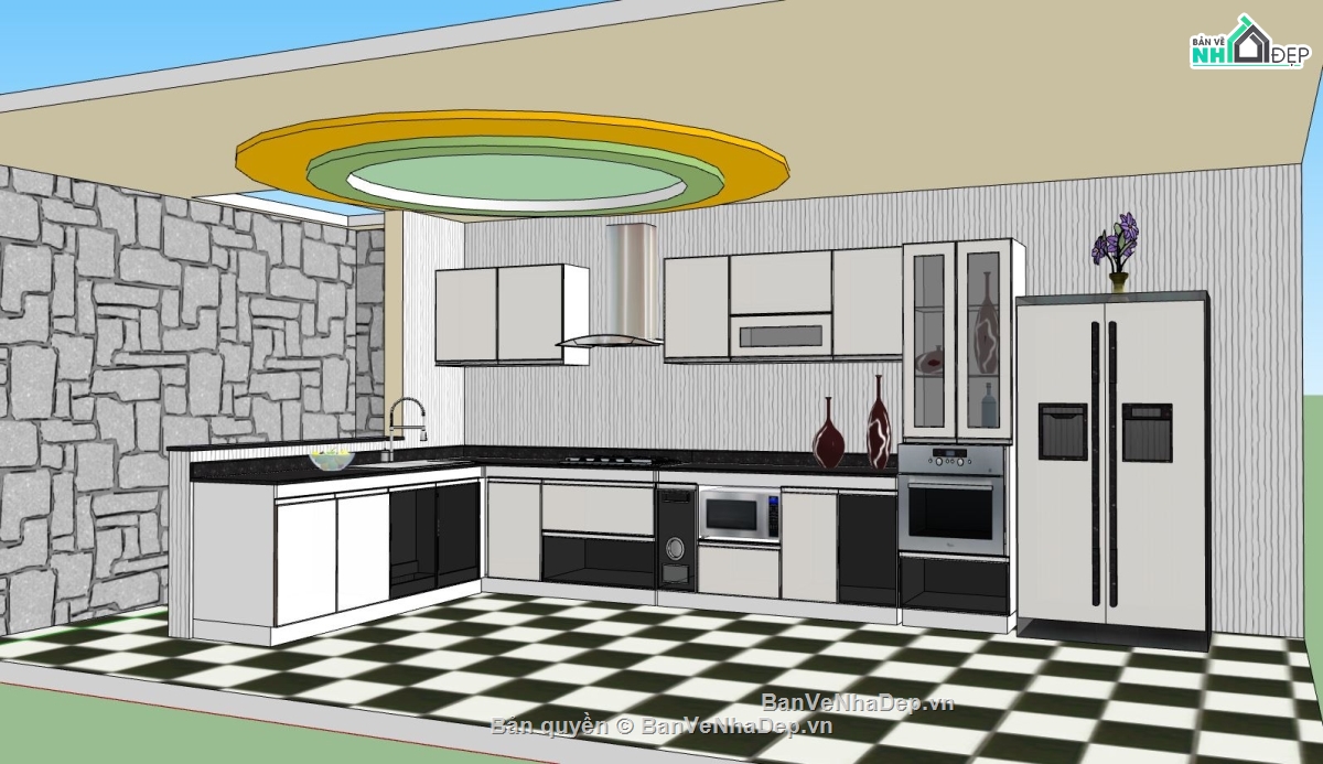 sketchup phòng bếp,model phòng bếp,file su phòng bếp,mẫu phòng bếp