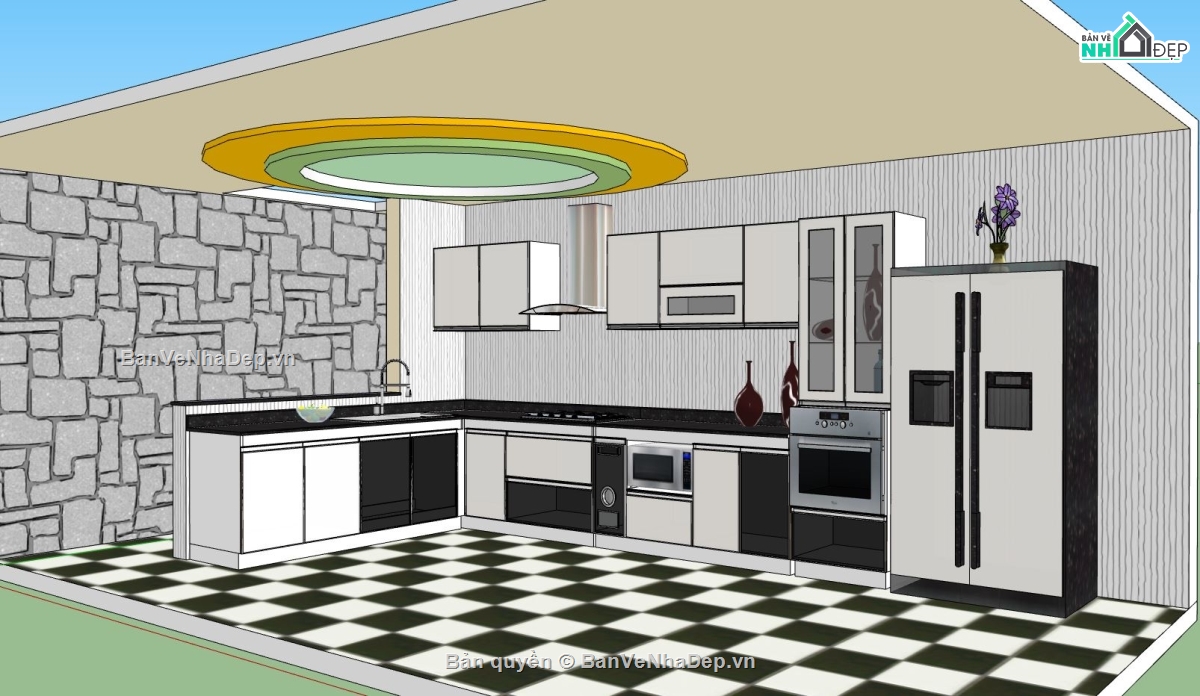 sketchup phòng bếp,model phòng bếp,file su phòng bếp,mẫu phòng bếp