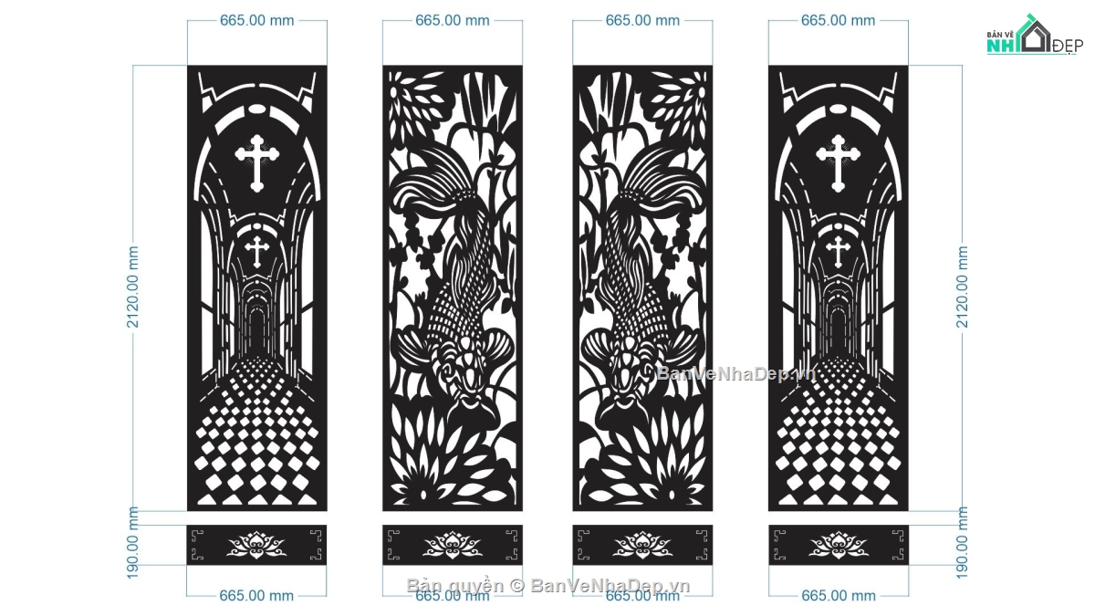 mẫu cổng 4 cánh,file cnc cổng cá chép hoa sen,file cnc cá chép hoa sen