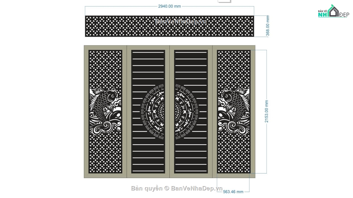 mẫu cổng 4 cánh,cá chép cnc,cổng 4 cánh cnc,file cnc cổng 4 cánh cá chép