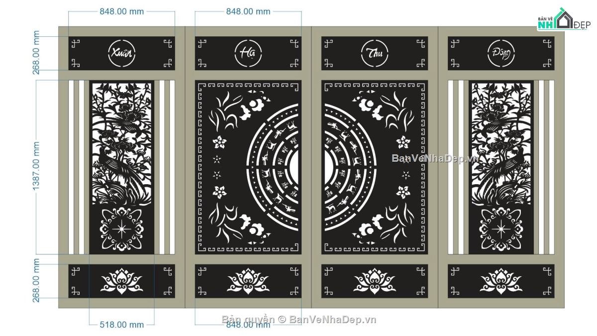 cnc xuân hạ thu đông,file cnc cổng xuân hạ thu đông,cổng cnc 4 cánh