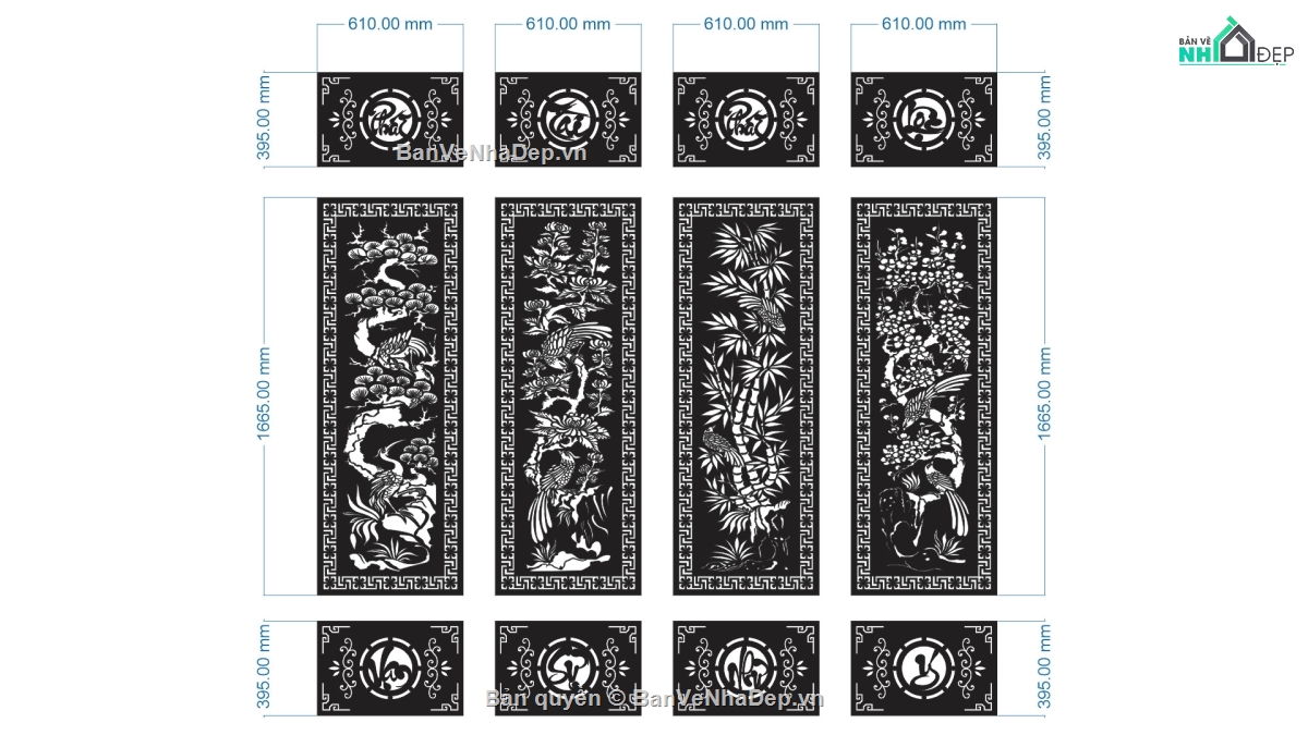 File tứ quý cnc,tứ quý cnc,cnc vạn sự như ý,cổng tứ quý cnc