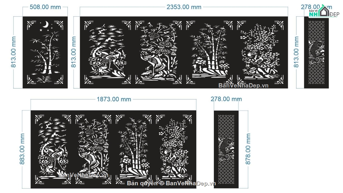 vách tứ quý,cá chép cnc,file tứ quý dxf