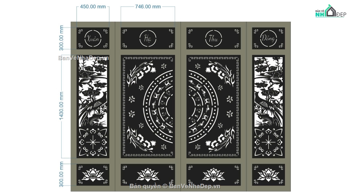 cổng 4 cánh,cổng xuân hạ thu đông,file cổng 4 cánh