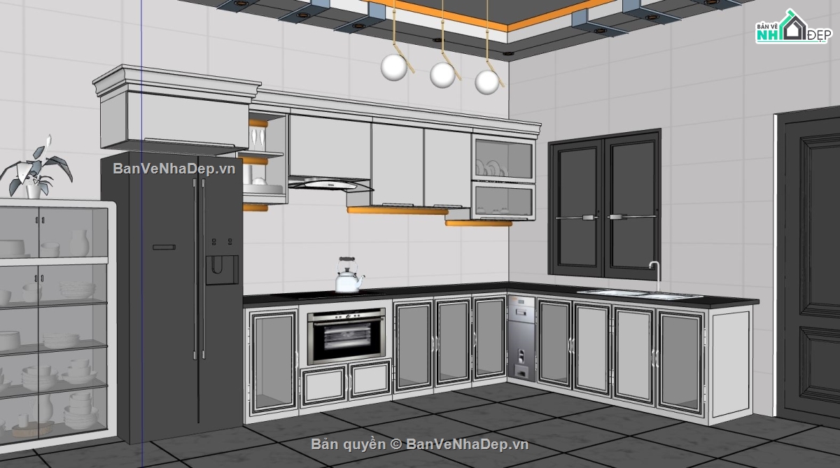 bếp đẹp,Model 3d Phòng bếp,file sketchup bếp ăn
