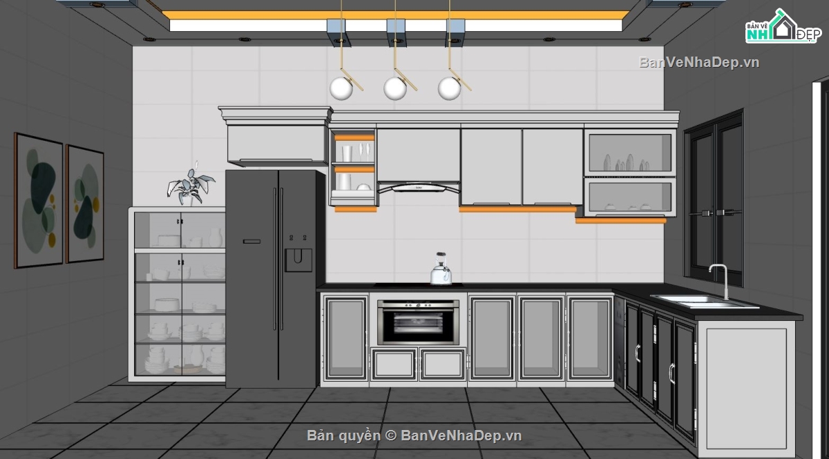 bếp đẹp,Model 3d Phòng bếp,file sketchup bếp ăn