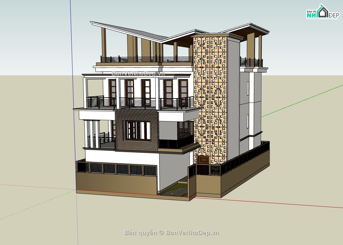 biệt thự 3 tầng,biệt thự hiện đại,sketchup biệt thự