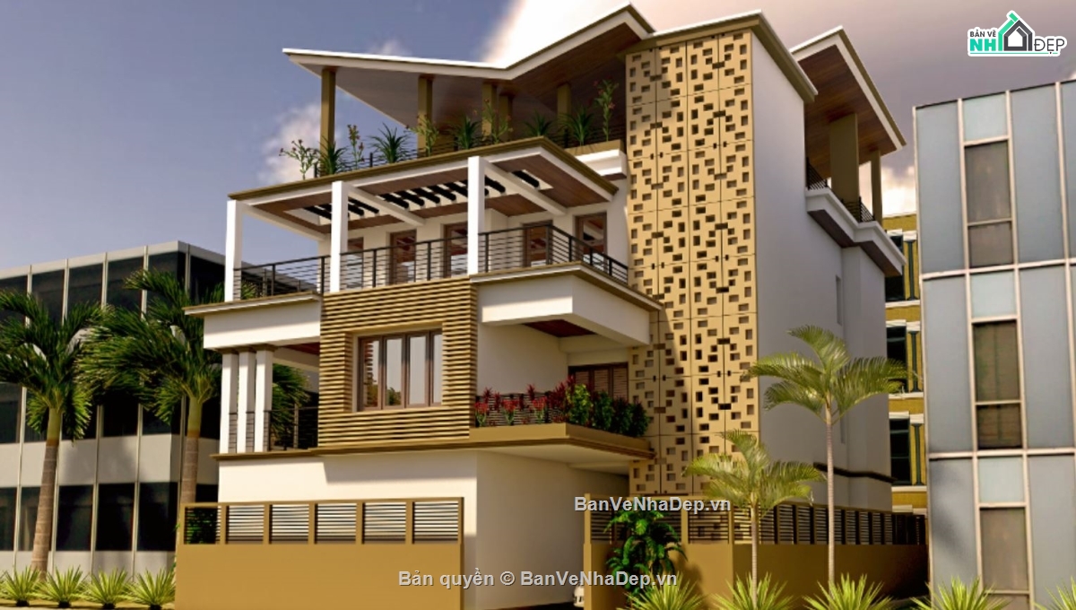 biệt thự 3 tầng,biệt thự hiện đại,sketchup biệt thự