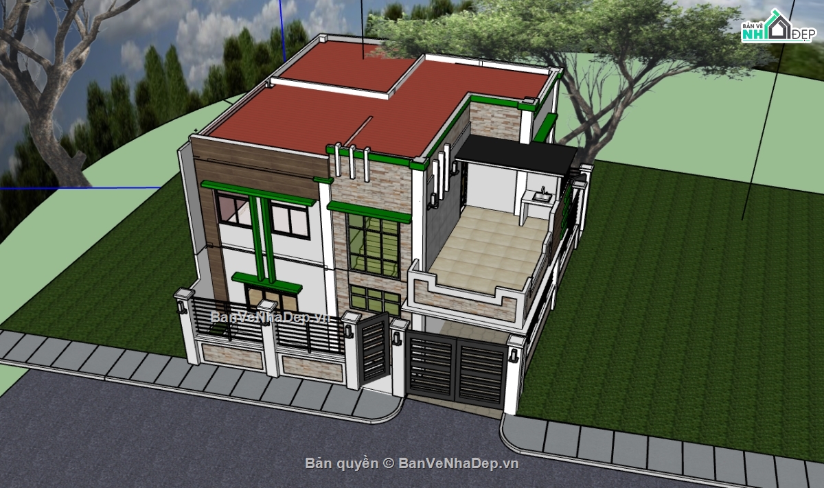 sketchup biệt thự 2 tầng,file sketchup biệt thự 2 tầng,model sketchup biệt thự 2 tầng,3d sketchup biệt thự 2 tầng