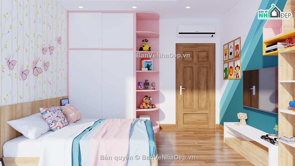 thiết kế phòng ngủ su,sketchup nội thất phòng ngủ,model su phòng ngủ bé,model su phòng ngủ cho bé