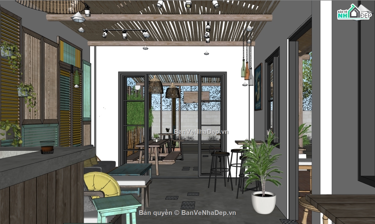 sketchup nội thất quán,file sketchup quán cafe,model 3dsu dựng quán coffee,file su quán cafe