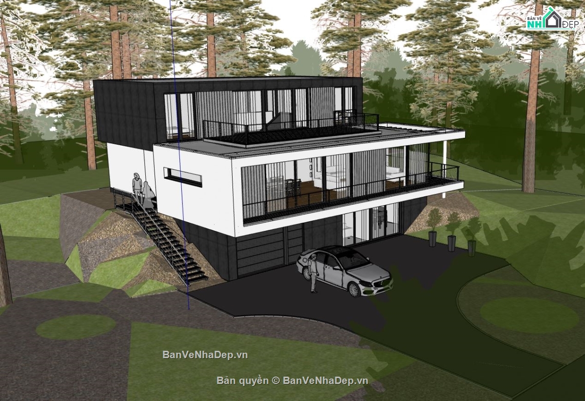 biệt thự sketchup,File sketchup biệt thự 2 tầng,sketchup biệt thự 2 tầng