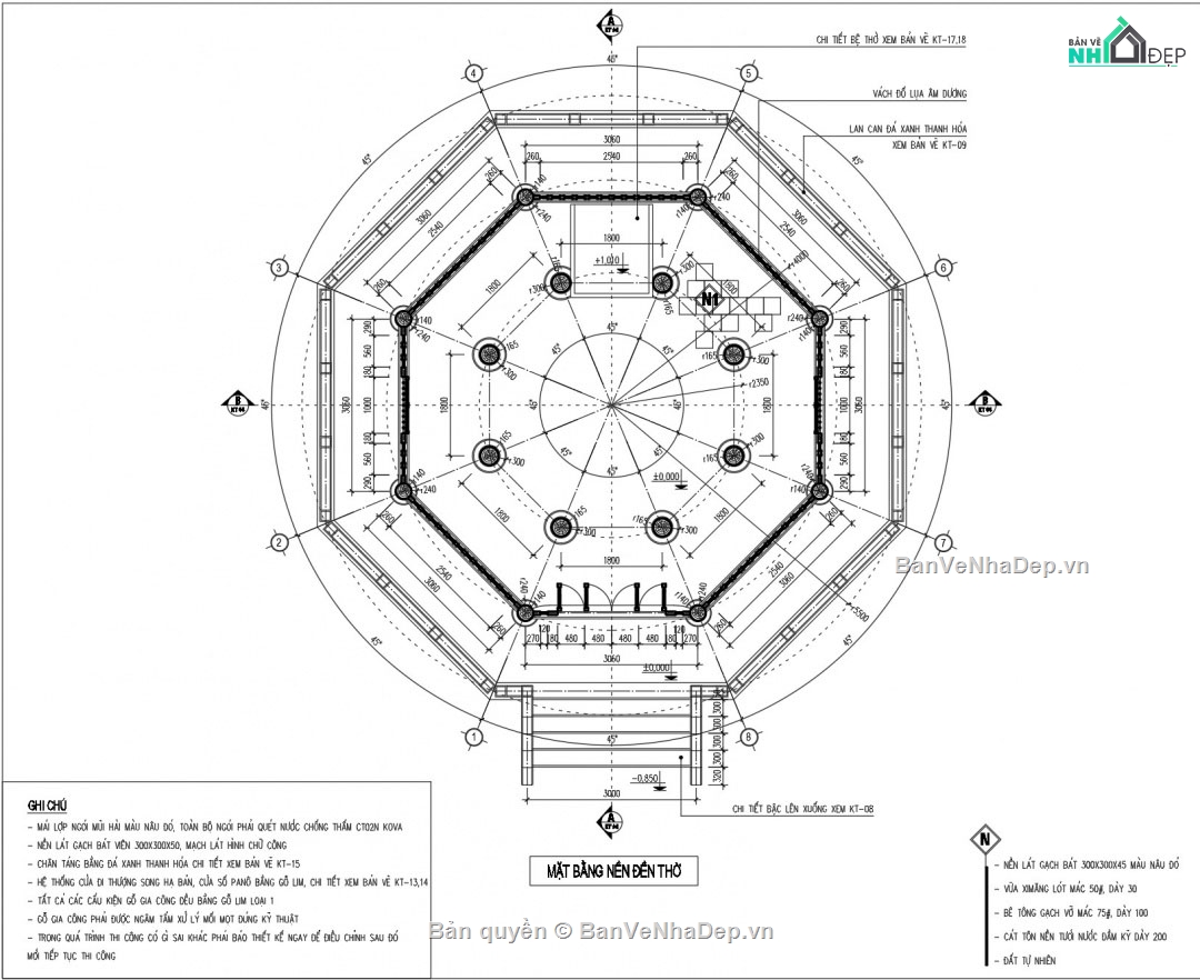 nhà bát giác,cad nhà bát giác,thiết kế nhà bát giác
