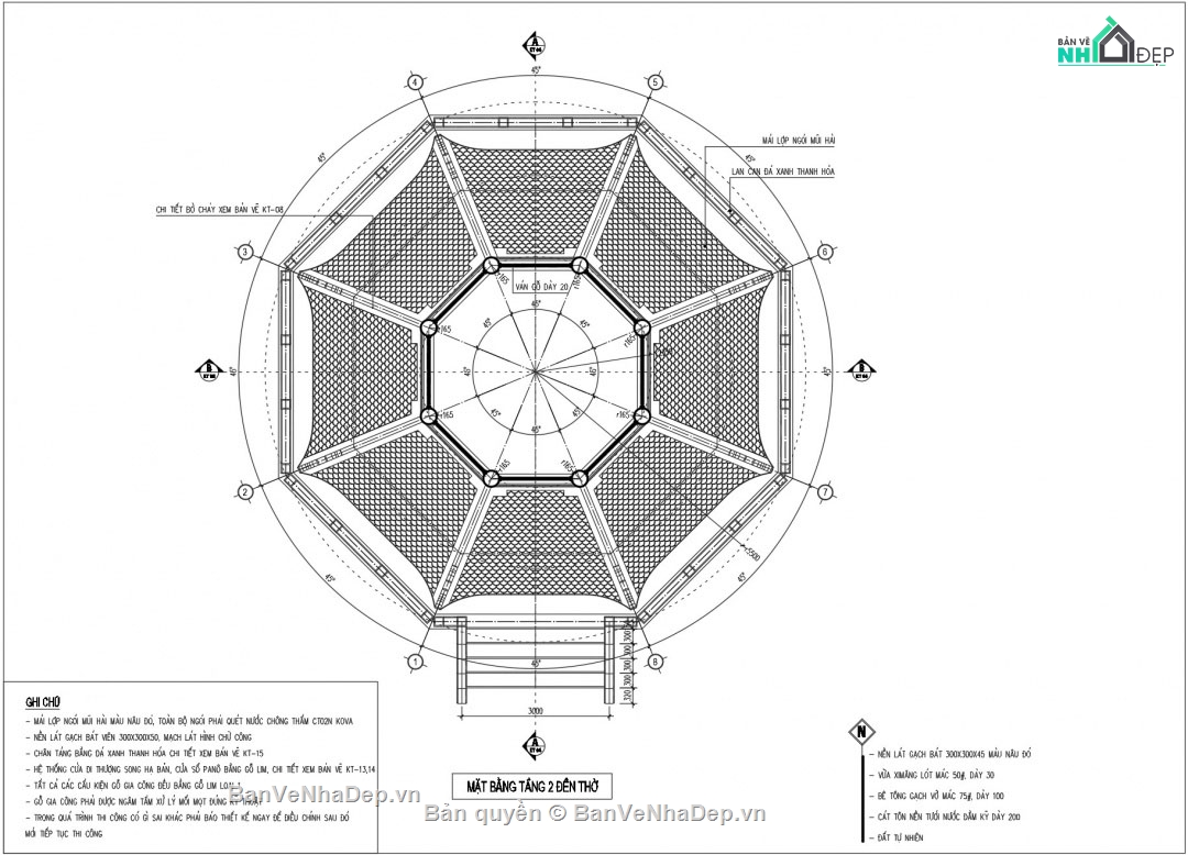 nhà bát giác,cad nhà bát giác,thiết kế nhà bát giác