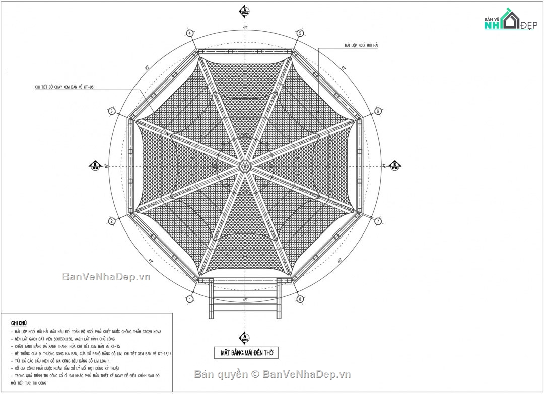 nhà bát giác,cad nhà bát giác,thiết kế nhà bát giác