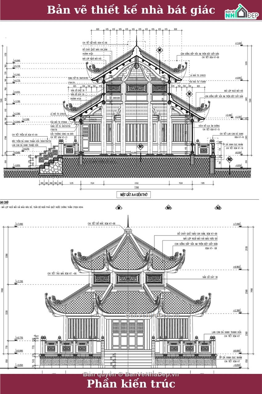 nhà bát giác,cad nhà bát giác,thiết kế nhà bát giác
