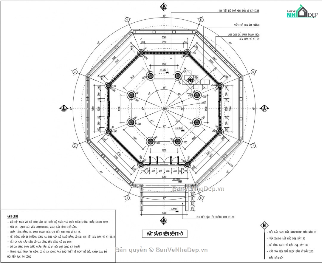 nhà bát giác,cad nhà bát giác,thiết kế nhà bát giác