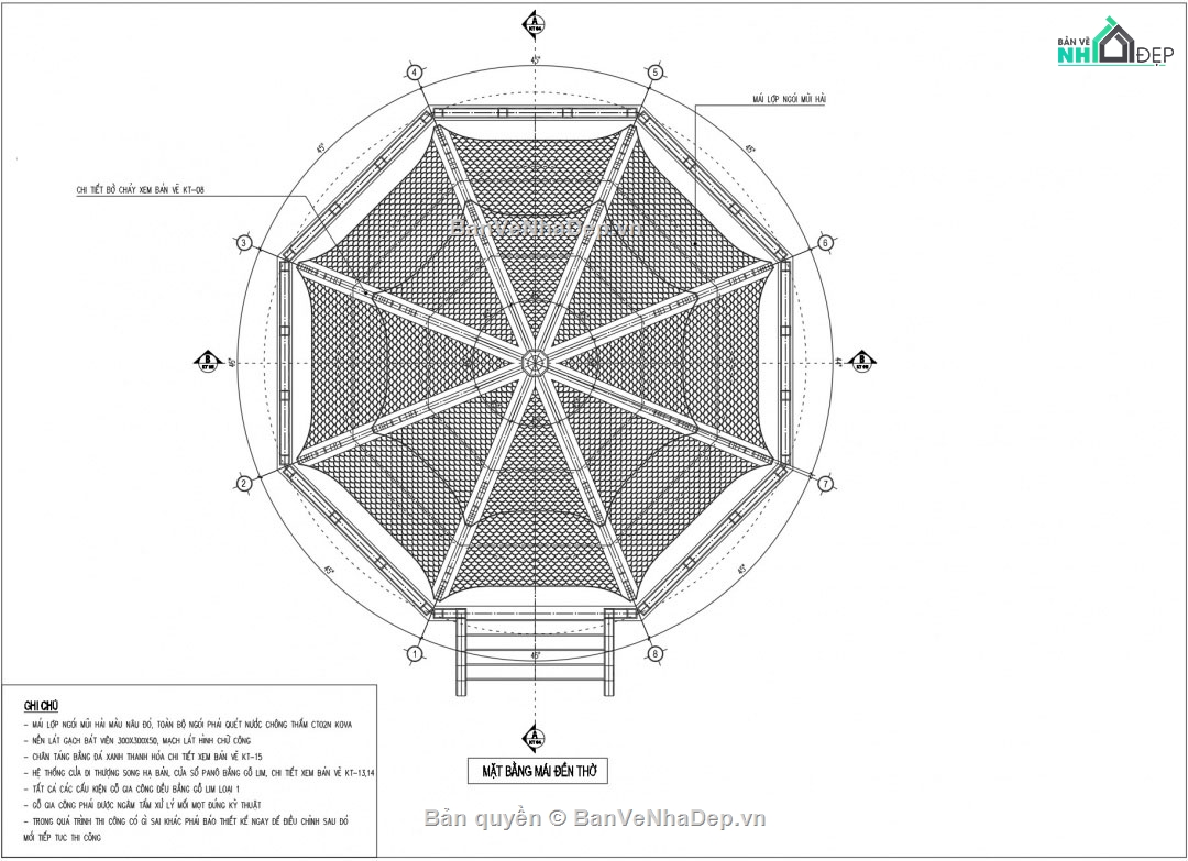 nhà bát giác,cad nhà bát giác,thiết kế nhà bát giác