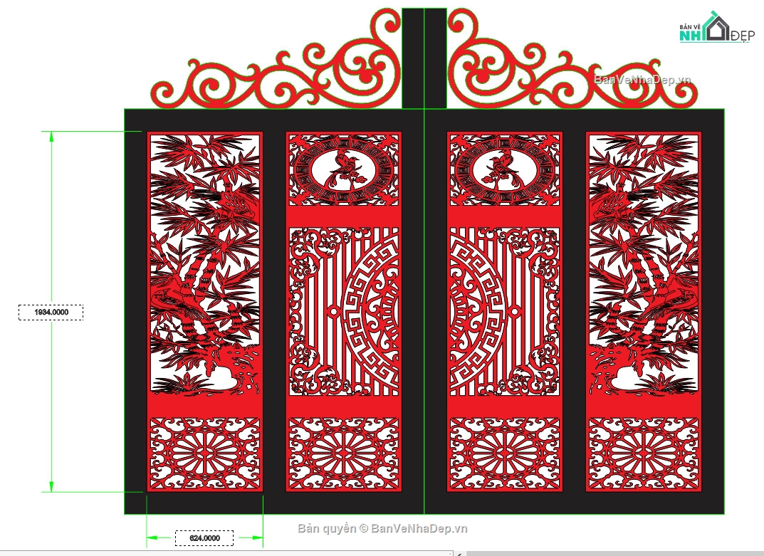file cnc cổng 2 cánh,mẫu cnc cổng 2 cánh,cắt cnc cổng 2 cánh,autocad cổng 2 cánh