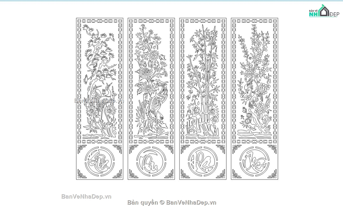 cổng tứ quý cnc,cổng dxf,File 2d dxf cổng cnc