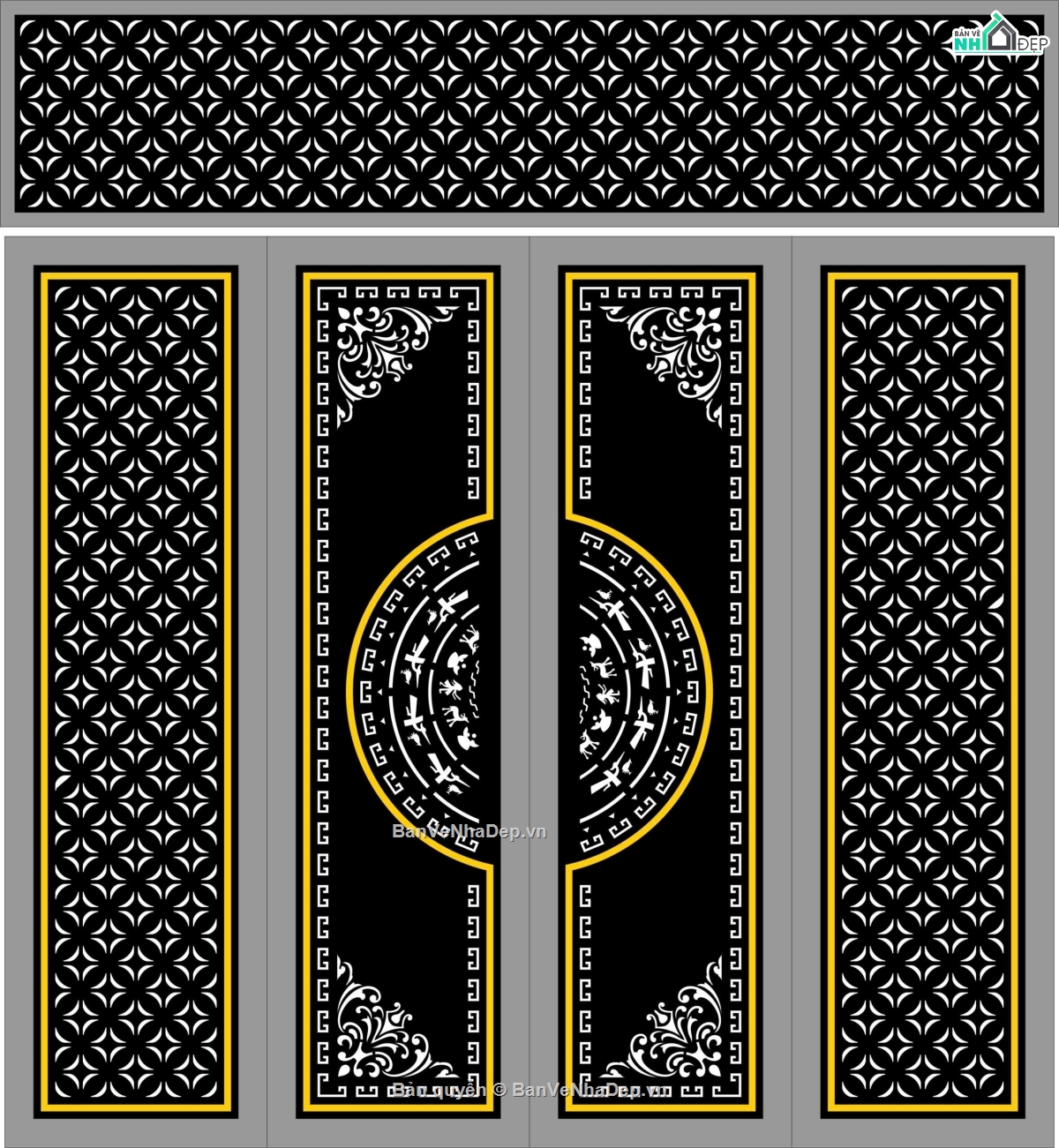 Cổng 4 cánh,file dxf cổng 4 cánh,cổng 4 cánh dxf