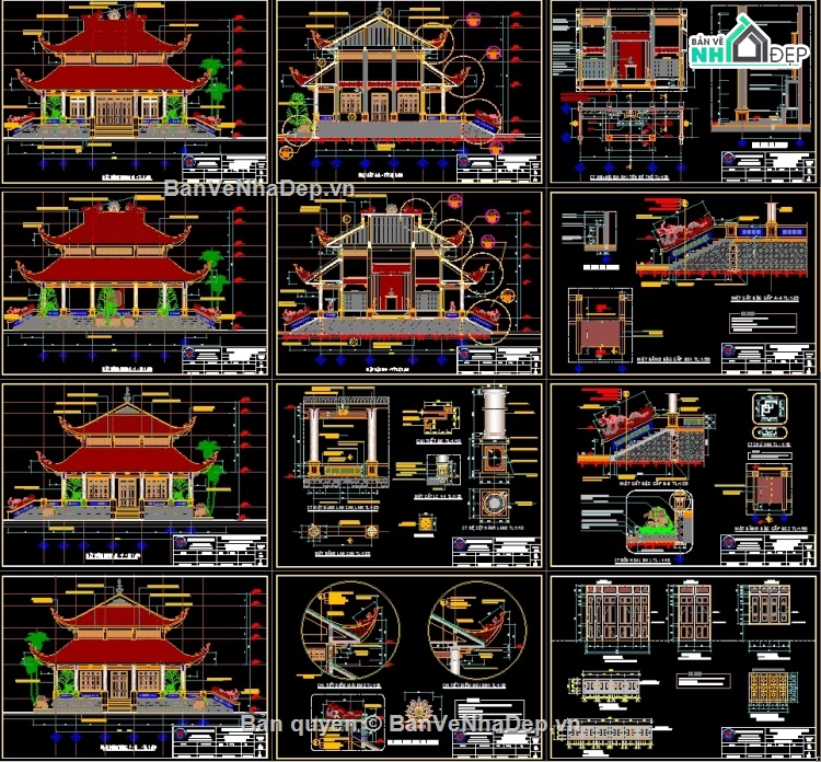 Đền thờ liệt sỹ,thiết kế đền thờ,bản vẽ thiết kế đền thờ