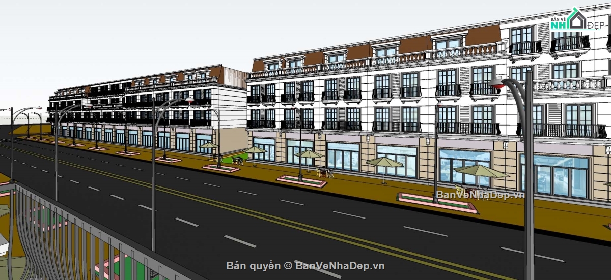 shophouse,sketchup nhà liền kề,shophouse tân cổ điển