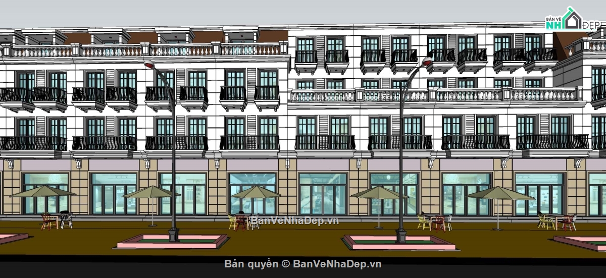 shophouse,sketchup nhà liền kề,shophouse tân cổ điển