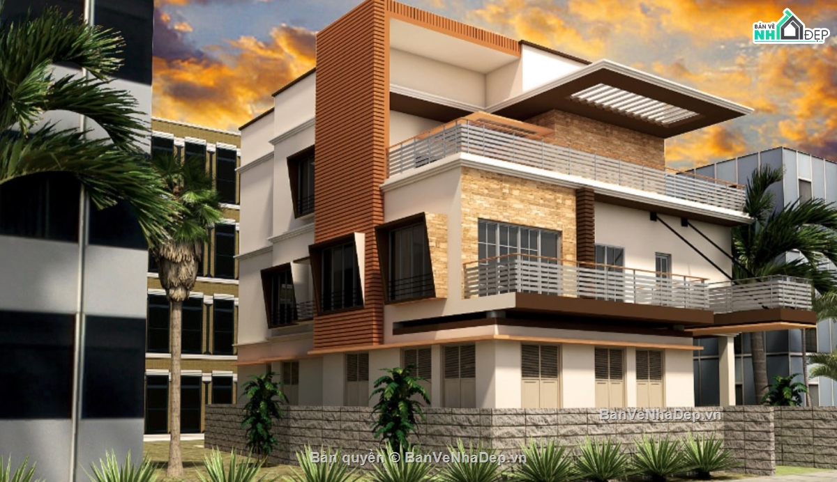 biệt thự 3 tầng,biệt thự hiện đại 3 tầng,sketchup biệt thự
