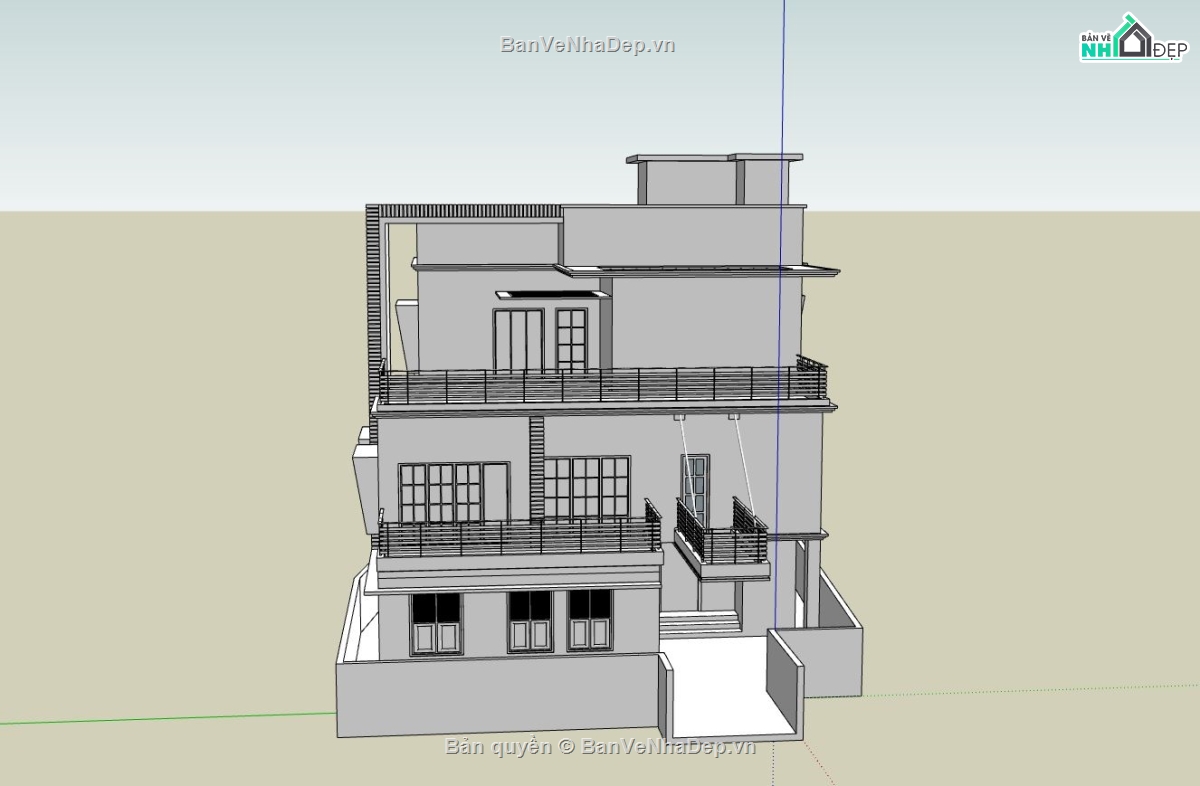 biệt thự 3 tầng,biệt thự hiện đại 3 tầng,sketchup biệt thự