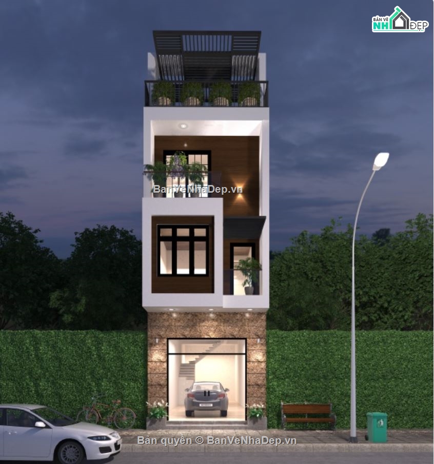 kiến trúc nhà,nhà phố 5x17m,bản vẽ nhà phố 5x17m