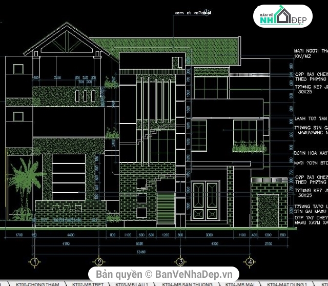 Bản vẽ biệt thự 3 tầng,kiến trúc 3 tầng,Mẫu biệt thự 3 tầng 7.9x13.45m,thiết kế biệt thự 3 tầng