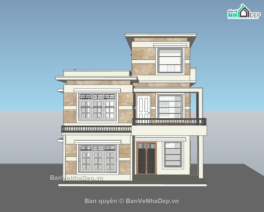 biệt thự 3 tầng,biệt thự 3 tầng đẹp,su biệt thự,sketchup biệt thự