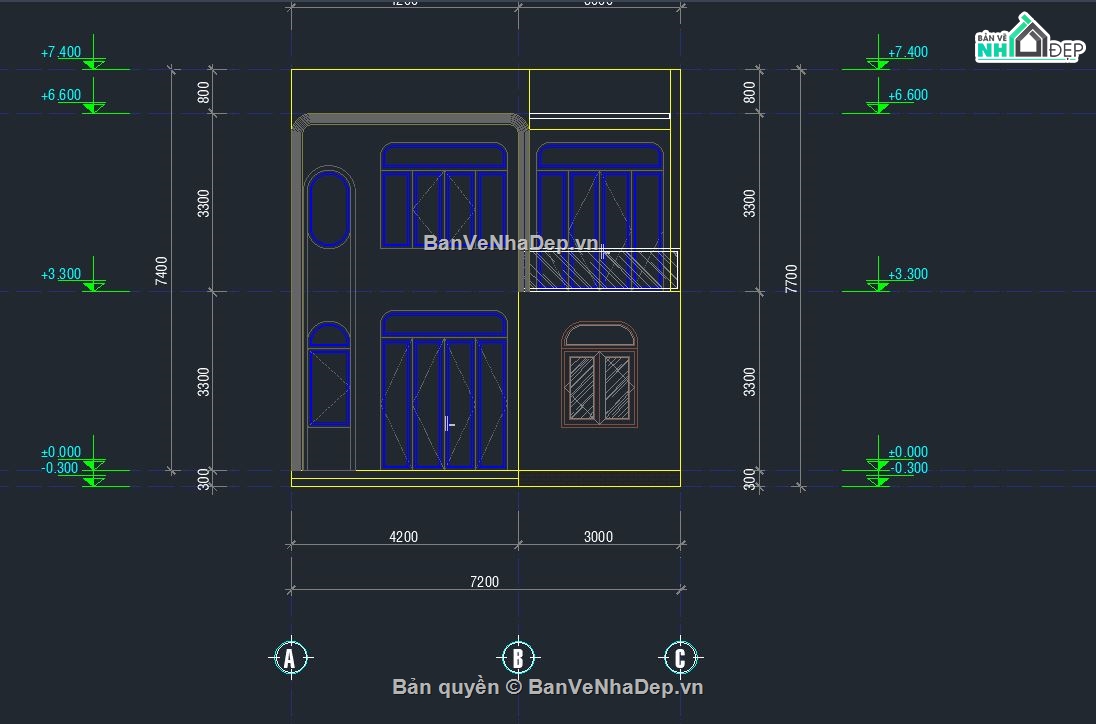 nhà phố 2 tầng,file cad nhà phố gác lửng,kiến trúc nhà phố