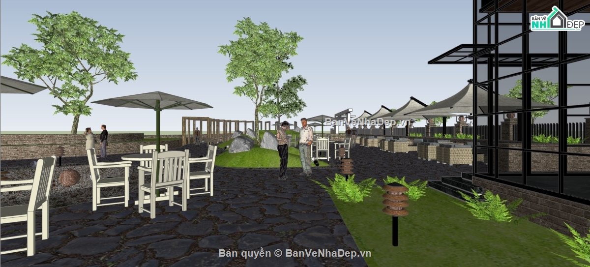 quán coffee,ngoại thất coffee,sketchup nội thất quán cà phê,phối cảnh quán cafe