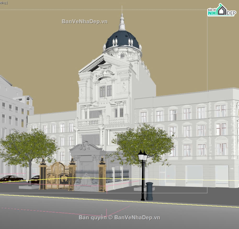 3dmax nhà phố 4 tầng,nhà phố cổ điển có chóp,nahf phố 4 tầng