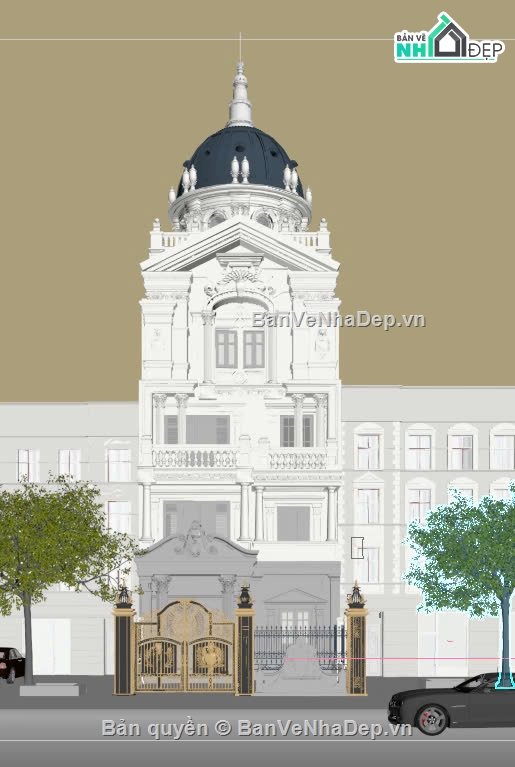 3dmax nhà phố 4 tầng,nhà phố cổ điển có chóp,nahf phố 4 tầng