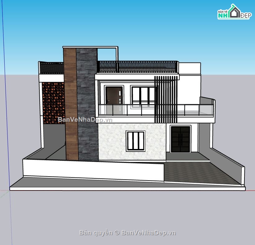 nhà 2 tầng,sketchup nhà 2 tầng,sketchup nhà 2 tầng hiện đại