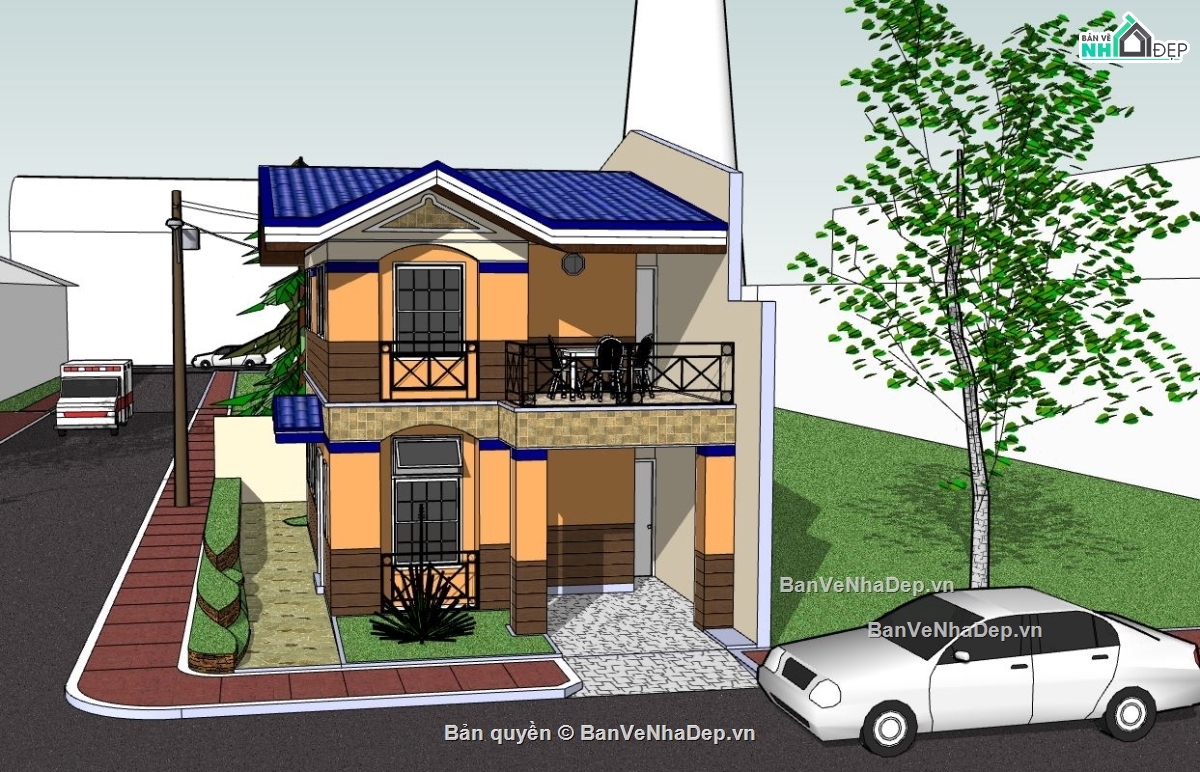 nhà 2 tầng,nhà phố,model nhà phố