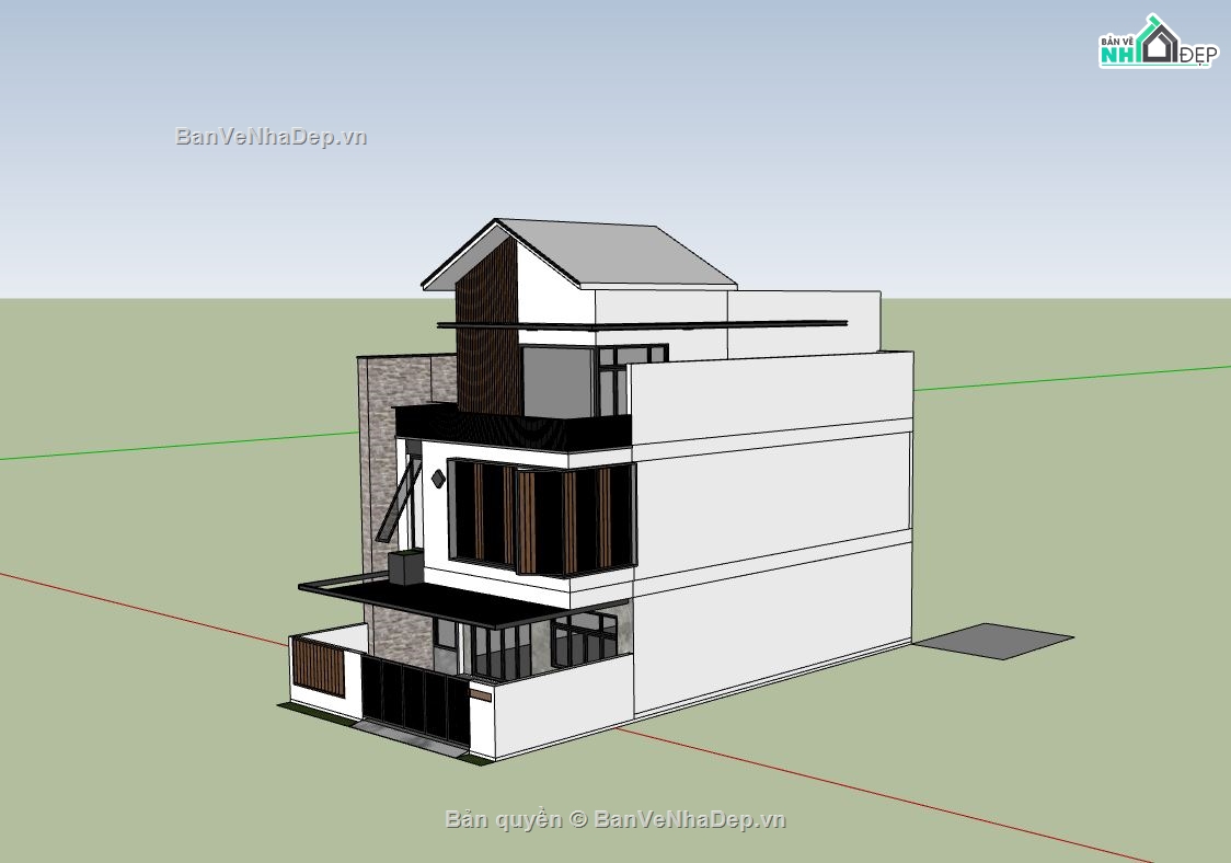 biệt thự 3 tầng,sketchup biệt thự 3 tầng,phối cảnh biệt thự 3 tầng