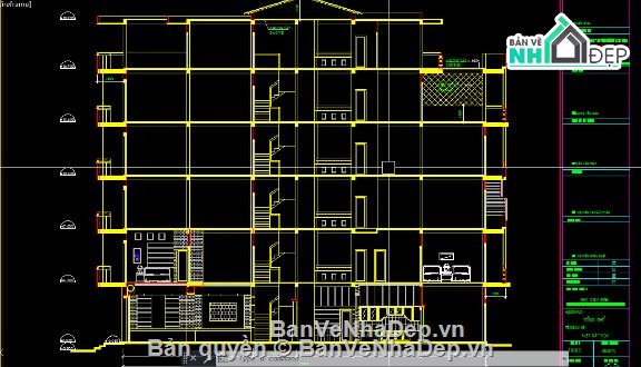 nhà phố 6 tầng,file cad nhà phố,nhà phố file cad,bản vẽ nhà phố