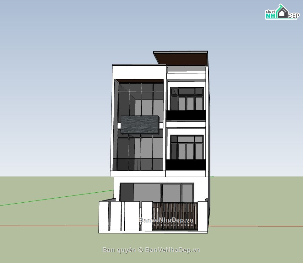 nhà phố 3 tầng,nhà 3 tầng mái bằng,sketchup nhà phố 3 tầng,phối cảnh nhà phố