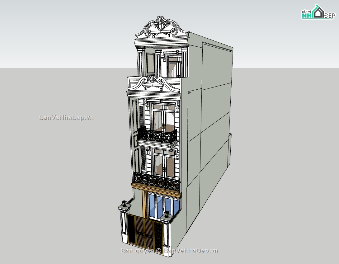 nhà 4 tầng,su nhà phố,sketchup nhà phố