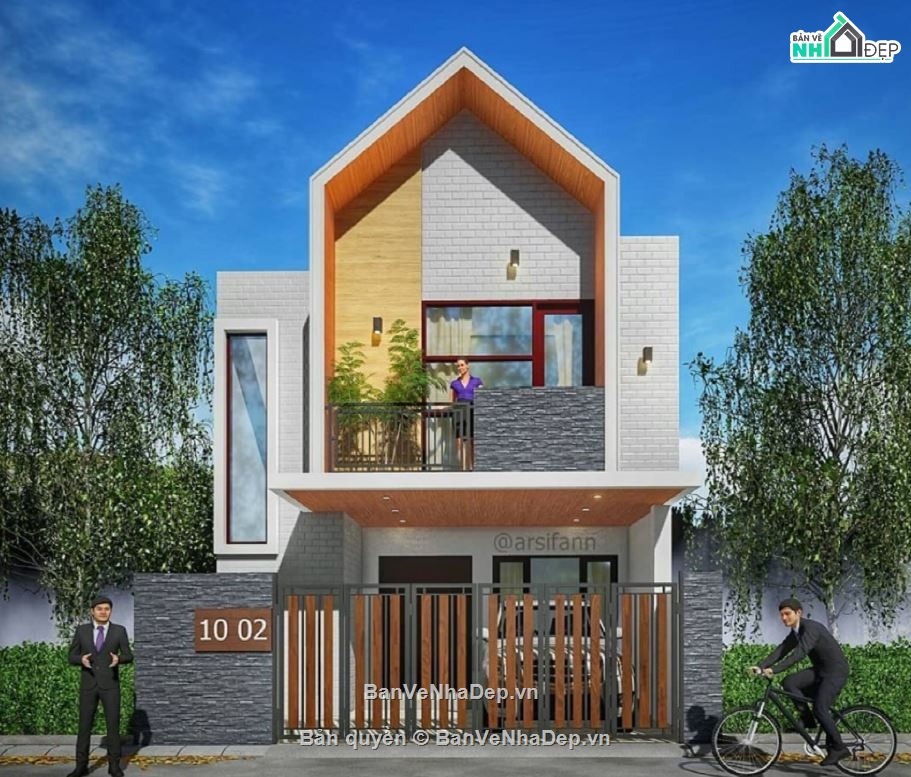 ngoại cảnh nhà phố 2 tầng,file su nhà phố,sketchup nhà phố