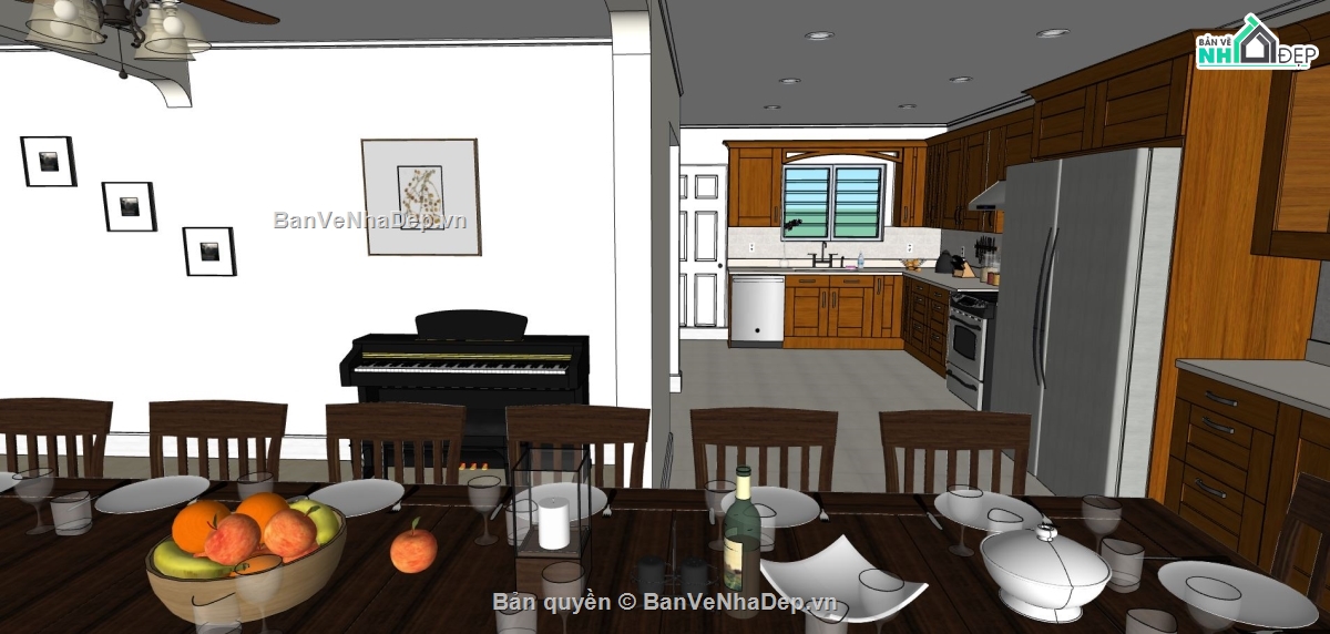 phối cảnh nội thất phòng ăn,phối cảnh nội thất phòng bếp,sketchup phòng bếp và ăn,thiết kế phòng bếp đẹp,thiết kế phòng bếp hiện đại