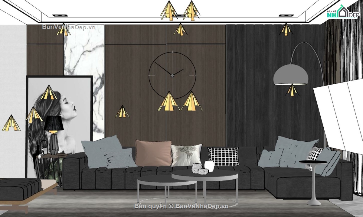 sketchup phòng khách,phòng khách model sketchup,file sketchup phòng khách đẹp,file phòng khách sketchup,model phòng khách