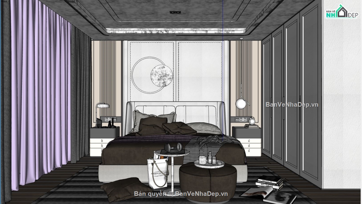 3d sketchup phòng ngủ,File phòng ngủ,File phòng ngủ sketchup,model sketchup nội thất phòng ngủ