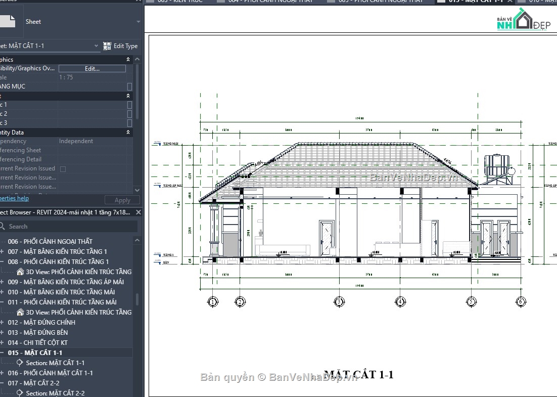 revit mẫu nhà 1 tầng,revit nhà vườn,revit full,revit mái nhật,revit nhà đẹp