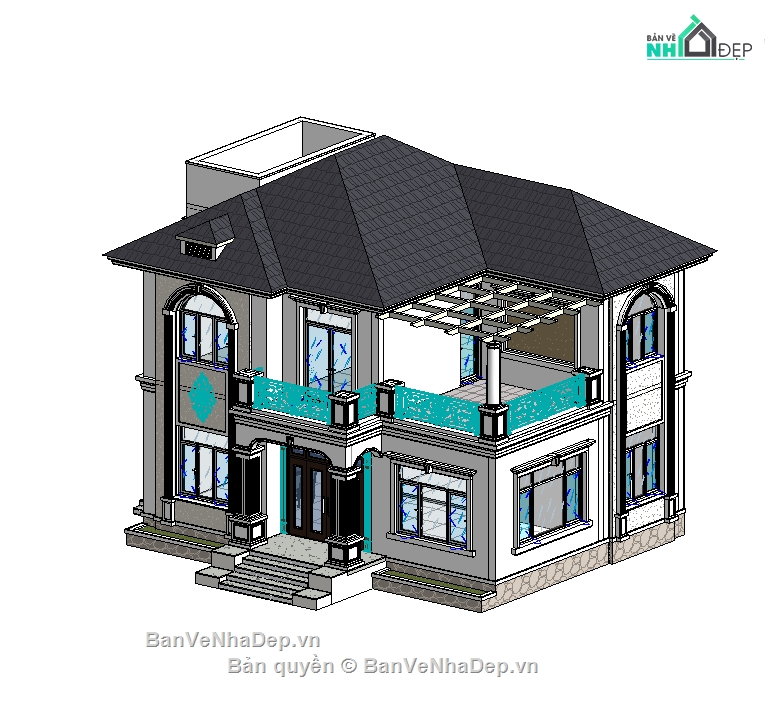Bản vẽ biệt thự,biệt thự 2 tầng,biệt thự tân cổ