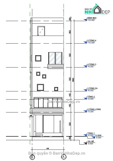 Nhà phố 4 tầng,revit nhà phố 4 tầng,nhà phố 4 tầng file revit,bản vẽ nhà phố 4 tầng,nhà phố 4 tầng 4.2x18m